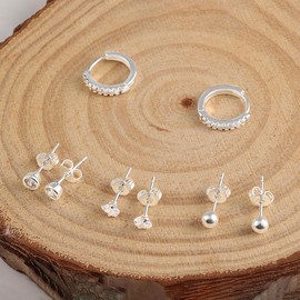 925 Sterling Silver Stud Earrings Set, 4 Pairs Small Hoop Earrings for Women, Hypoallergenic Zircon Diamond Ball Heart Studs Silver Small Sleepers Cartilage Earrings Huggie Hoop Earrings Women Girls