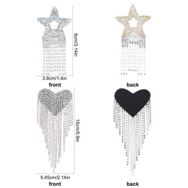 FINGERINSPIRE 4 Pieces Tassel Rhinestone Patches Star and Heart Patches Iron On Patches Glitter Crystal Shiny Shoulder Appliques Costume Accessories DIY for Clothes Jeans Repair