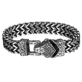 Oidea Viking Bracelet for Men: Norse Celtic Knot Snake Head Bracelet Stainless Steel Franco Cuban Link Chain Bracelet Viking Jewelry Gifts for Men and Women