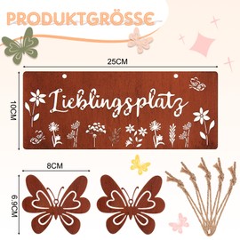Otuuz Favourite Place Sign for Hanging, 25 x 10 cm, Decorative Door Sign, Rustic Wall Sign, Rusty Garden Sign, Garden Decoration with 2 Rust Look, Butterflies Decorations for Summer