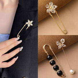 70 Pcs Brooch Pins for Women Fashion, Decorative Safety Pins for Clothes, Sweater Shawl Clip Gold Flower Pins for Women, Faux Pearl Brooch Pins for Crafts, Waist Pants Safety Pins with Storage Box