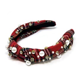 allydrew Wide Knotted Headbands, Top Knot Headbands for Women, Holiday Red Plaid