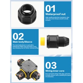 YACSEJAO 3 Pin Outdoor Junction Box 2/3/4 Way IP68 Waterproof Extension Electrical Cable Connector，AC 450V/24A M20 Wire Range(4-8mm or 6-11mm) Snap-on Wire Connector (3 Pin & 3 Way)