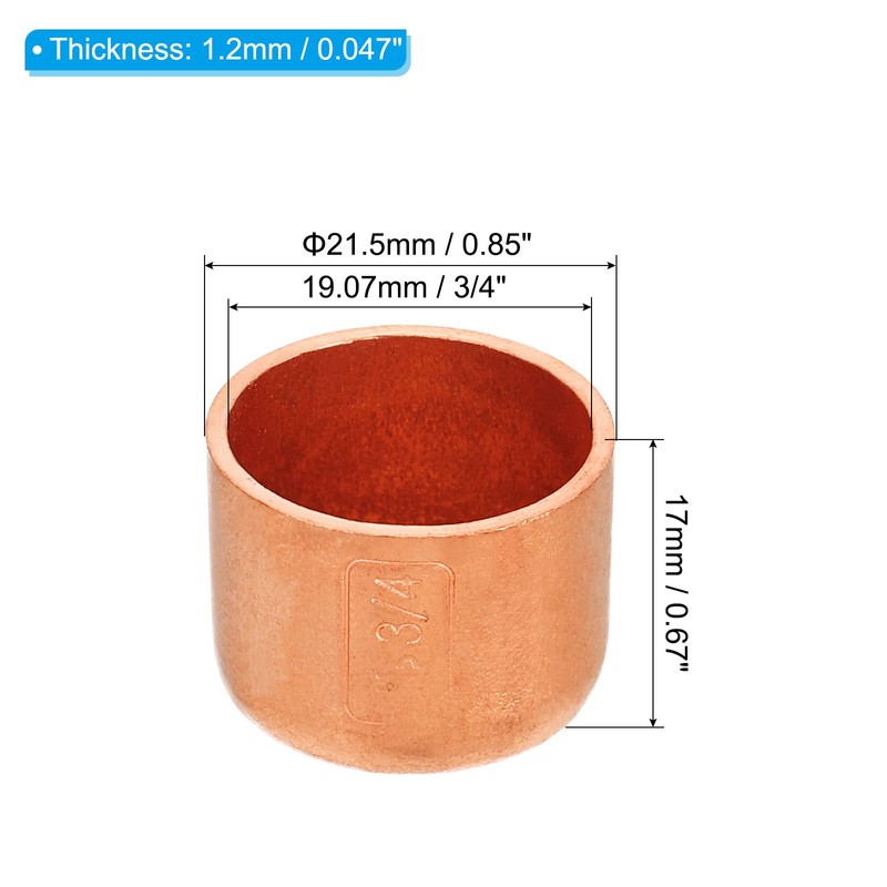 PATIKIL 3/4 Inch ID Copper Pipe End Cap, 3 Pack