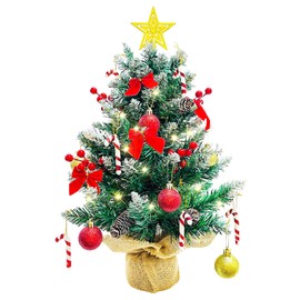 Mini Christmas Tree with Lights 24inch Light Up Artificial Christmas Tree Star Tree Table Top Small Xmas Tree for Bedroom Room Desk LED Decorated Christmas Decor (Green)