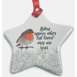 Maisie Moo Gifts Limited Robins Appear When Lost Loved Ones Are Near Ceramic Star Shaped Memorial Remembrance Christmas Tree Decoration Ornament
