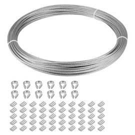 Eowpower 1/16 inch Stainless Steel 316 Aircraft Cable Wire Rope Marine Grade, 66 FT Length 7 x 7 Strand Core with 50 Pieces Aluminum Sleeves and 12 Pcs Thimbles