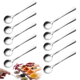 Pack of 10 Small Spoons for Spice Jars, 7.4 x 1.5 cm, Tiny Stainless Steel Spoons, Practical Spice Spoons, Mini, Espresso Spoons for Spices, Salt, Sugar, Honey