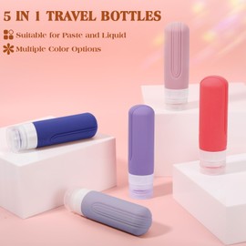 5 Pack Travel Bottles for Toiletries, TSA Approved Travel Size Containers, 3 oz Leak Proof Refillable Silicone Travel Bottles for Shampoo Conditioner, Travel Size Toiletries Bottles Travel Essentials