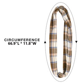 GERINLY Travel Scarf with Zippered Pocket, Plaid Anti-Theft Infinity Scarf for Airplane Sports