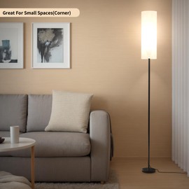 Frideko Floor Lamp with Beige Shade, Simple Design with Foot Pedal Switch, Small Tall Lamps for Living Room Bedroom Office, Corner Floor Stand Light with Black Pole Lamp (No Bulb/No Remote)