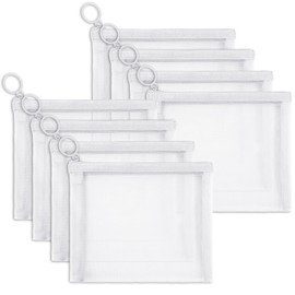 Fassave 8 Pack Mini Zipper Mesh Makeup Bags, Nylon Cosmetic Bags Toiletry Purse Travel Organizer Bags Inside Bag for Office Travel Organization (White, S)