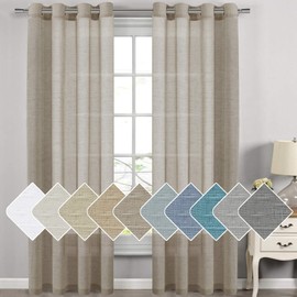 Linen Sheer Curtains - 2 Panels - Nickel Grommet Linen Curtains for Dining Room / Sliding Glass Door Extra Long Linen Curtains Sheer (52 inch by 108 inch Length,Taupe)