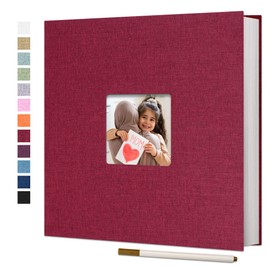 Vienrose Large Photo Album Self Adhesive for 4x6 8x10 10x12 Pictures Linen Scrapbook Album DIY 60 Blank Pages with A Metallic Pen Red