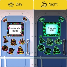 11pcs Happy New Year Glow Magnets, PHOGARY 2026 New Years Eve Holiday Metal Door Decoration Magnetic Stickers for Cruise Door Stateroom Cabin Door Decor Fridge Refrigerator Car