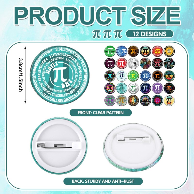 Kigeli 120 Pcs Pi Day Pins Math π Round Badge
