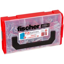 fischer FIXtainer DuoPower Deep Bite Box, Dowel Box with 210 DuoPower Dowels Short/Long (80 Pieces 6 x 30, 40 Pieces 6 x 50, 60 Pieces 8 x 40, 30 Pieces 8 x 65), Dowel Box with Carry Handle and Click
