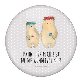 Mr. & Mrs. Panda 50mm Button Bären mit Blumenkranz - Geschenk, Papa, Mama, Oma, Pin, Vorbild, Anstecknadel, beste Freundin, weltbeste Mama, Familie,