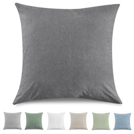 TOCOMOA Cushion Cover 80 x 80 cm Set of 2 - 100% Washed Cotton Cushion Covers Oeko-Tex Certified, Linen Look and Breathable Cushion Slip, Dark Grey Pillowcase with Zip