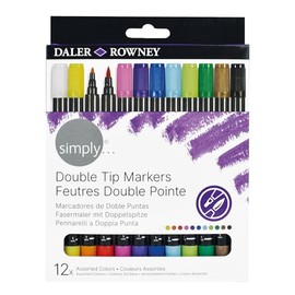 Daler-Rowney Simply Dual Tip Marker Set, 12 Pens, Assorted Colours, Ilustration, Drawing, Ideal for Entry-Level Artists & Hobbyists