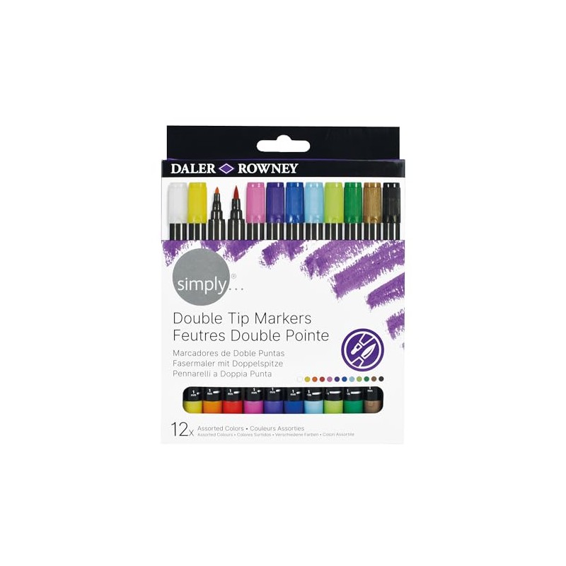 Daler-Rowney Simply Dual Tip Marker Set, 12 Pens, Assorted Colours,