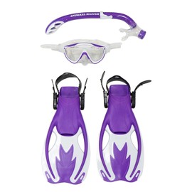 Snorkel Master Kids Snorkeling Mask & Snorkel Fins Set, Purple/White, Large/X-Large