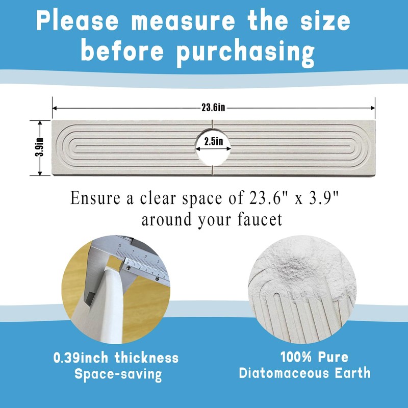 Faucet Mat for Kitchen Sink, Diatomite Fast Drying Stone Faucet