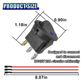 8PCS 12V 20A LED Light Circle Round Toggle Rocker Switch, SPST 3 Pin KCD1 On-Off Switches Control with Pre-soldered Wires for Switch Panel, Toggle Switches for Car Truck Boat Marine RV (Red)