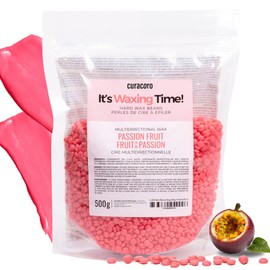 Curacoro Italian Wax Beans - 500g Hard Wax Beads for Full Body Hair Removal on Face, Body, Brazilian, Bikini, Legs, Underarms, Skin-Sensitive Waxing Bead for Women & Men, Made in Italy (Passion Fruit)
