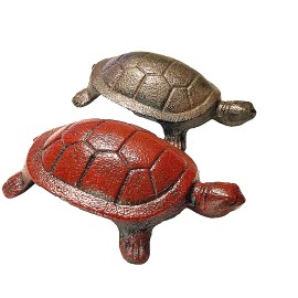 Unbranded Two Turtle Figurines Cast Iron Garden Pond Red and Brown 4.5 " Gift Home Decor