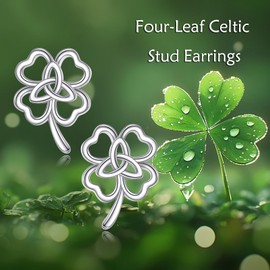 POPLYKE Clover Earrings for Women 925 Sterling Silver Celtic Knot Stud Earrings Clover Irish Jewelry for Women Sensitive Ears