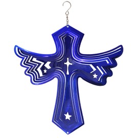FONMY Stainless Steel Wind Spinner Worth Gift Indoor Outdoor Garden Decoration Crafts Ornaments Metal Art Kinetic Yard Art Decorations 8 inch Blue Color Cross Wind Spinners