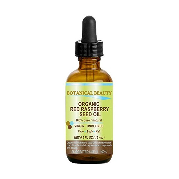 Botanical Beauty Organic RED RASPBERRY SEED OI 100% Pure Natural Undiluted Virgin Unrefined Cold Pressed Carrier Oil. 0.5 Fl.oz.-15 ml. For Face, Skin, Hair, Lip, Nails