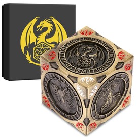 DND Spinner Dice, 7-in-1 Metal Dice Set, 3D Relief Design, DND Polyhedral Rotating Game Dice, D&D Gifts with Dragon Logo Gift Box, RPG, Role Playing Board Game Accessories, Bronze