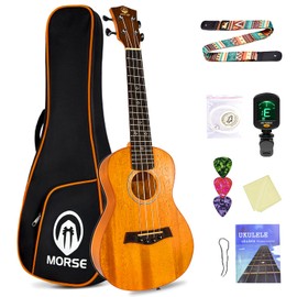 MORSE Concert Ukulele 23 Inch Solid Mahogany Wood Ukelele with Gig Bag Strap Nylon String Tuner Picks (23 IN Solid Mahogany Top)