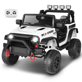 Hikole Kids Electric Cars, 12V Ride On Toys with Remote Control, Safety Belt, High/Low Speed, Bluetooth, Music, Dual Doors, Battery Power Car Wheels for Boys Girls, White