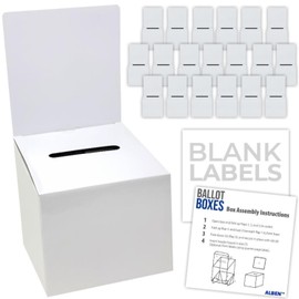ALBEN White Glossy 6x6x6 Ivory Cardboard Ballot Boxes (20 Pack) - Versatile Raffle Ticket Box, Suggestion & Donation Boxes, Removable Header, Slot for Tickets & More