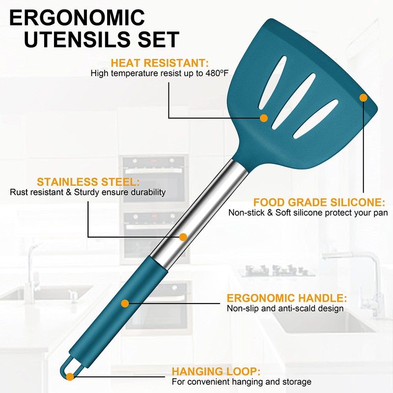 LIANYU 27 PCS Kitchen Utensils Set with Holder, Silicone Cooking