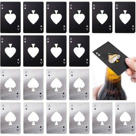 20Piezas Abrebotellas Tipo Póquer, Abridor de Cerveza de Acero Inoxidable, Adecuado para Fiesta en Casa, Boda, Cumpleaños, Ba(10 Negro +10 Plata)