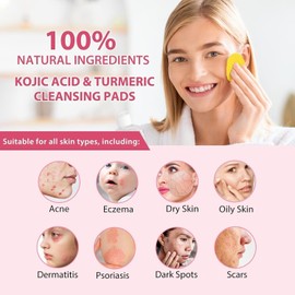 40 Stück Turmeric Cleansing Pads for Dark Spots, Kurkuma-Gesichtspeeling-Pads, Reinigungspads mit Kojisäure und Kurkuma, Gesichtsschwämme zum Reinigen und Peelen