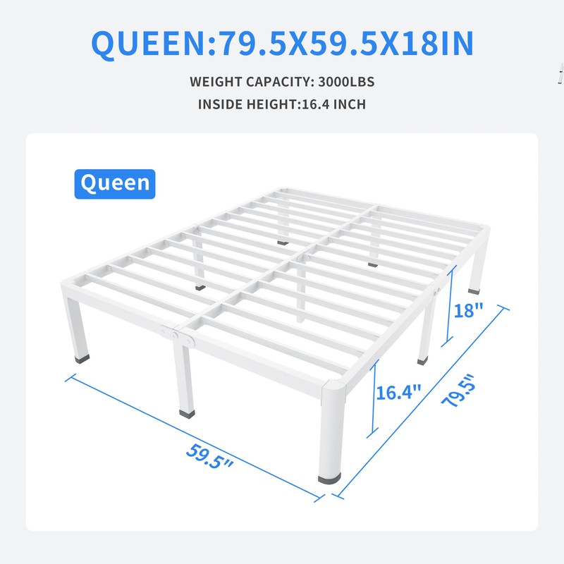 MAF 18 Inch Queen Size Bed Frame White with Round