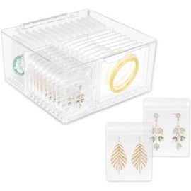 Caja De Joyería Organizador De Joyas con 60 Bolsas Portátiles Anti Deslustre para Joyas, Caja de Almacenamiento de Joyería de Viaje Acrílico Transparente para Collares Aretes Anillos y Brazaletes