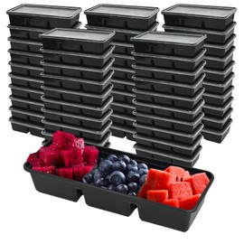 50pcs 16oz Meal Prep Containers with 3 Compartments with lids, Premium Disposable Plastic Bento Boxes, Stackable Food Containers Travel Snack, Dessert, Lunch Boxes for Office, Picnic, Microwave Safe
