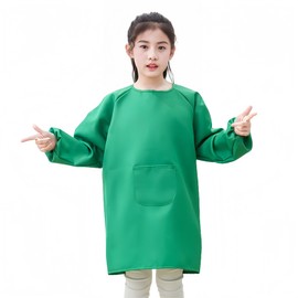Lauthen.S Kids Art Smock, Toddler Painting Apron Long Sleeves with Pocket for Crafting Painting 2-12 Years(Green,M)
