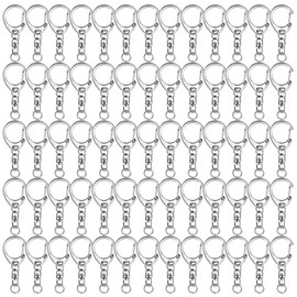 Roctee 120 Pcs Key Chain Clip D Snap Hook Split Metal Keychain with Chain, Keychain Parts Hardware with 8mm Open Jump Ring and Connector, DIY Crafts Key Ring (Silver), Keychain Hardware