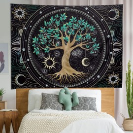 FLY SPRAY Aesthetic Tree of Life Tapestry Trippy Tapestry Wall Tapestry Hippie Sun Moon Star Galaxy Tapestries Forest Wall Hanging Decor Vibrant Nature Home Decoration for Bedroom,Living Room,Dorm
