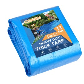 CSMEN Tarp Heay Duty Waterproof 10x12ft,Blue Tarp Cover Plastic Poly Tarpaulin for Outdoor Cover,Emergency Rain,Roof, Pool, Boat,Camping - Multipurpose with 11Mil Thickness
