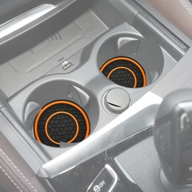 JUNAHAA Car Cup Coaster Universal Automotive Waterproof Non-Slip Cup Holders Sift-Proof Spill Holder Car Interior Accessories 4 Pack Black & Orange