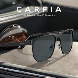 CARFIA Men's Polarised Sunglasses UV400 Retro Metal Rectangular Sunglasses for Driving and Fishing CA5227, C6 Black Frames; Grey Lenses
