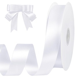 woric White Ribbon 1 inch 60 Yards Double Faced White Satin Ribbon for Crafts Gift Wrapping DIY Bows Wedding Invitation Mother's Day Decorations